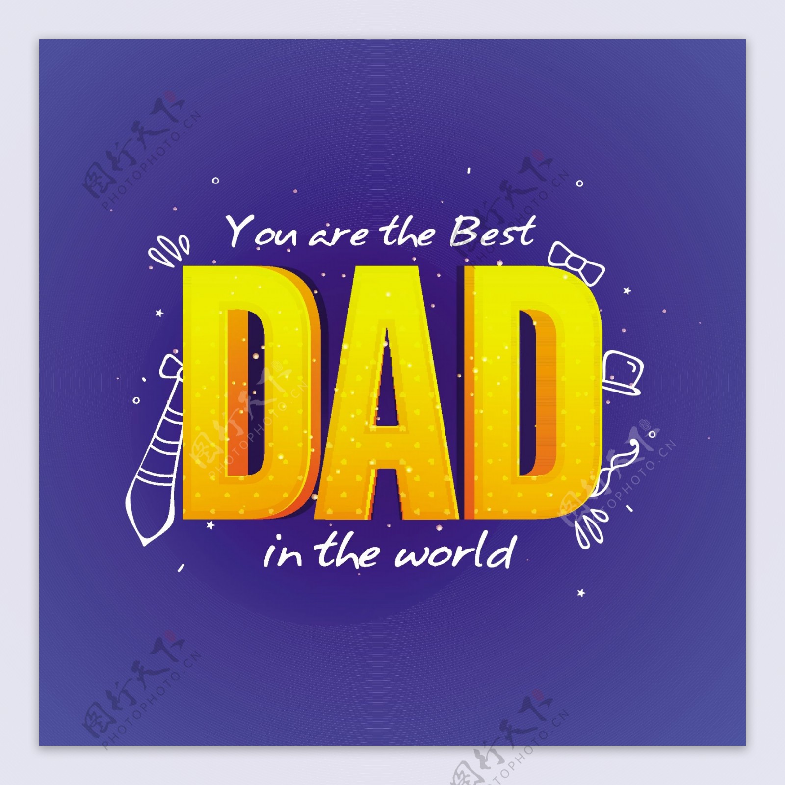 父亲节庆祝贺卡设计与3D文本爸爸在蓝色的背景
