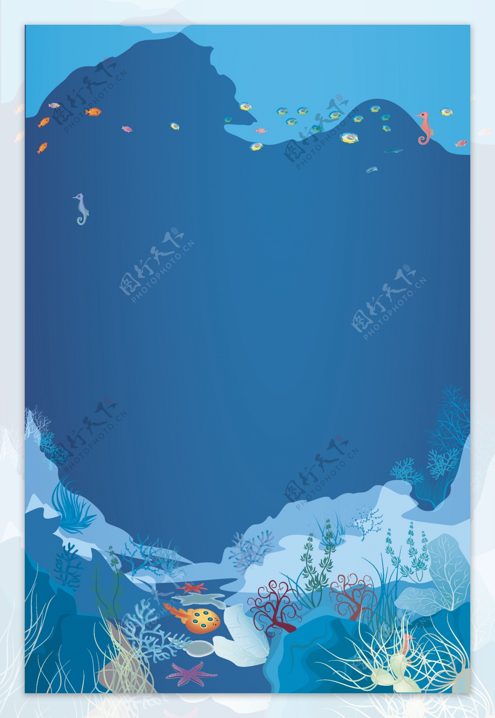 蓝色动物海洋矢量卡通广告背景