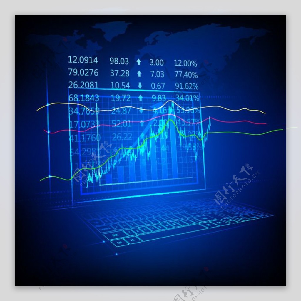 蓝色科技荧光财务图表背景