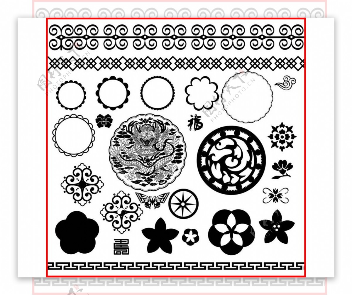 中国风古典花纹边框装饰PS笔刷