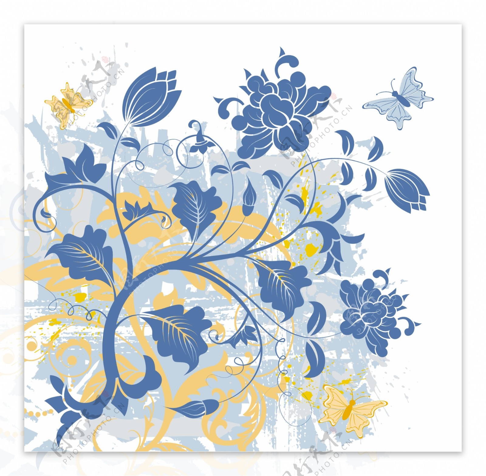 矢量蓝色花卉装饰背景素材