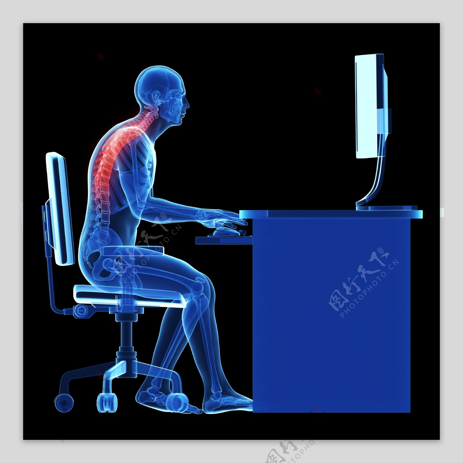 工作中的男性脊柱骨骼变形图片