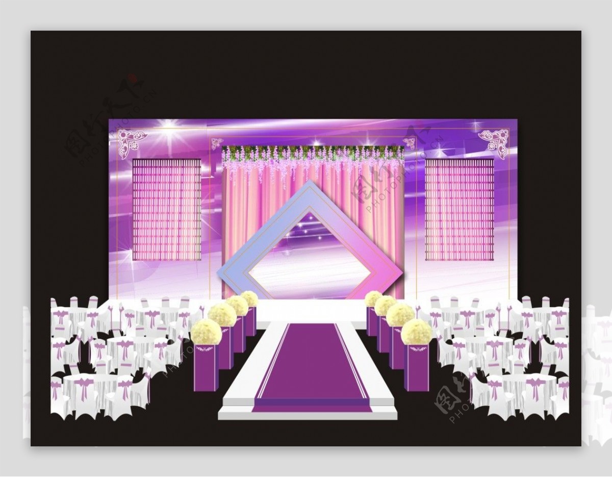 梦幻粉紫色婚礼舞台设计
