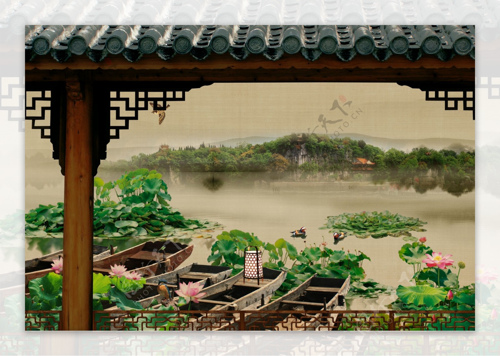 中国风工笔画背景素材图片