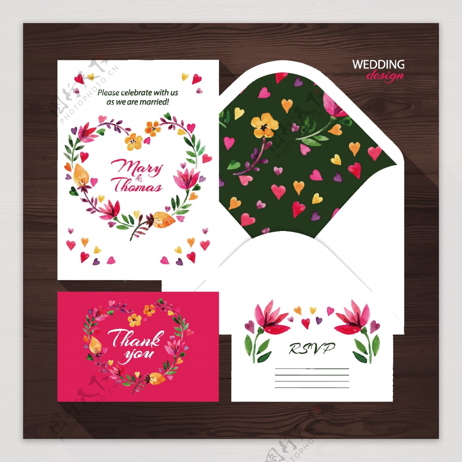 矢量水彩花卉卡片