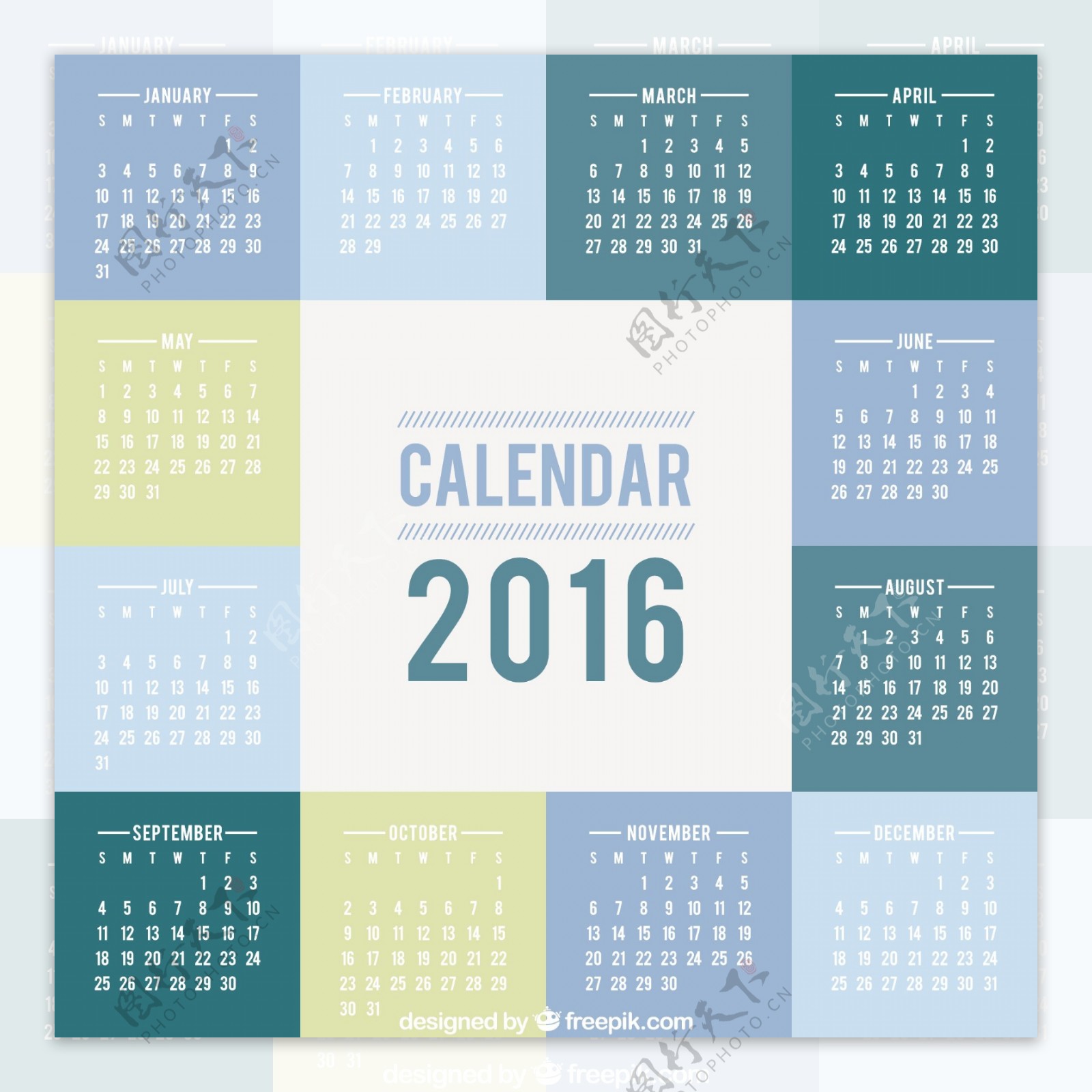 2016日历与正方形