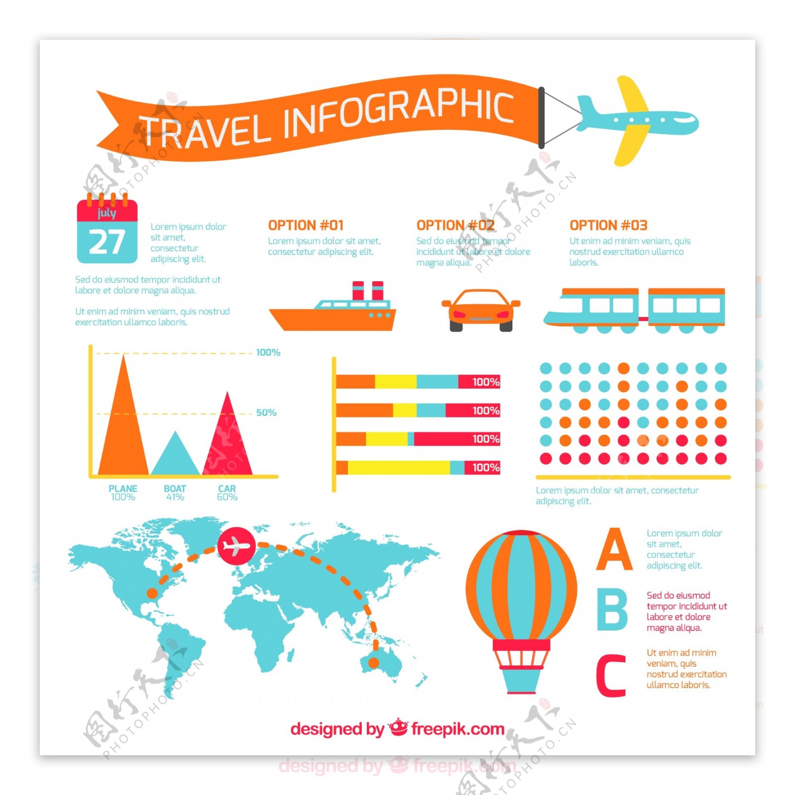 丰富多彩的旅游infography与运输