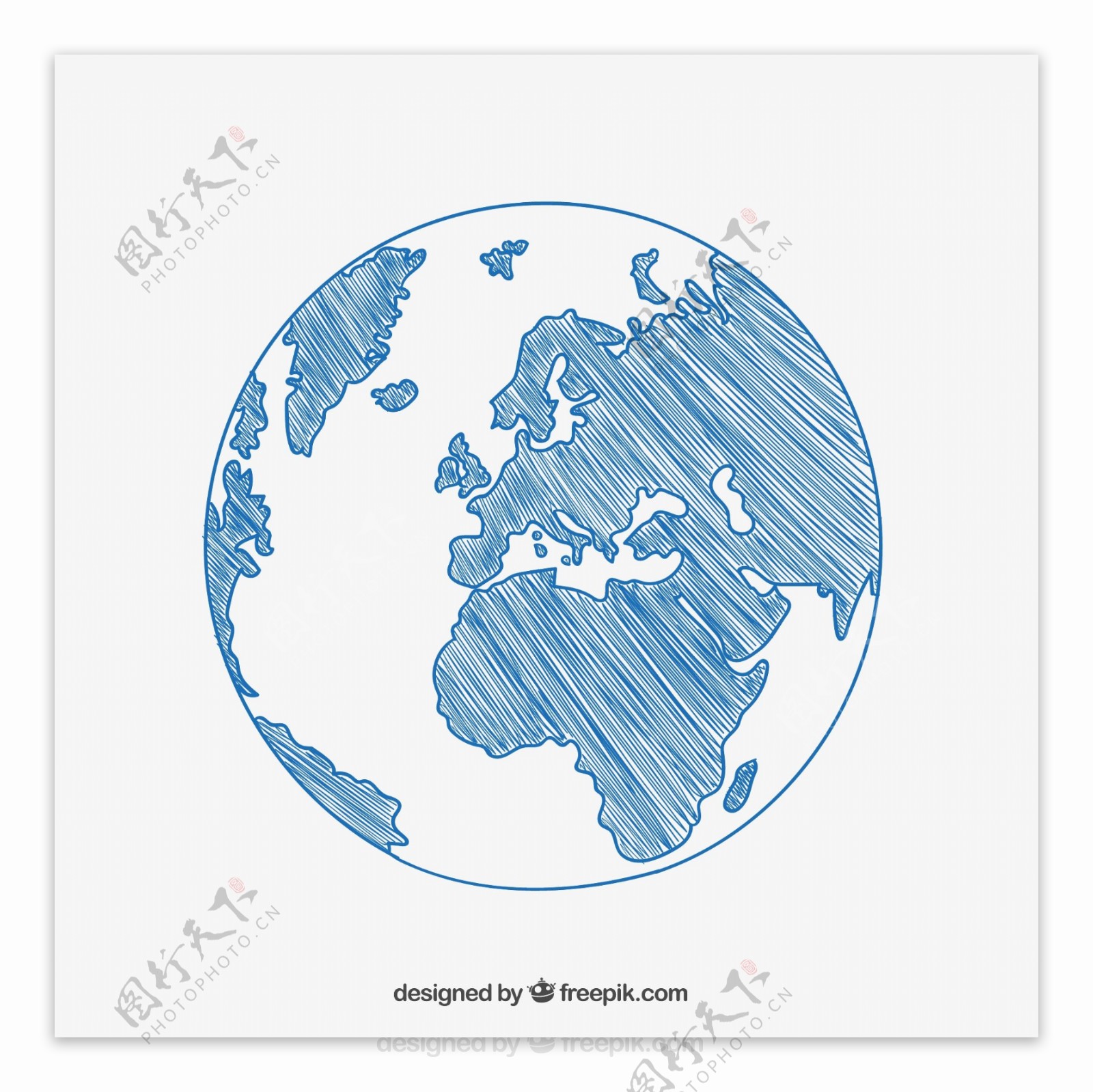蓝色手绘地球矢量素材