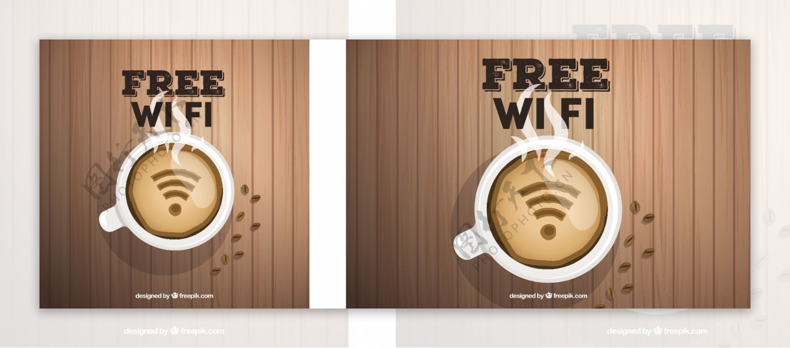 木制背景咖啡杯和wifi信号