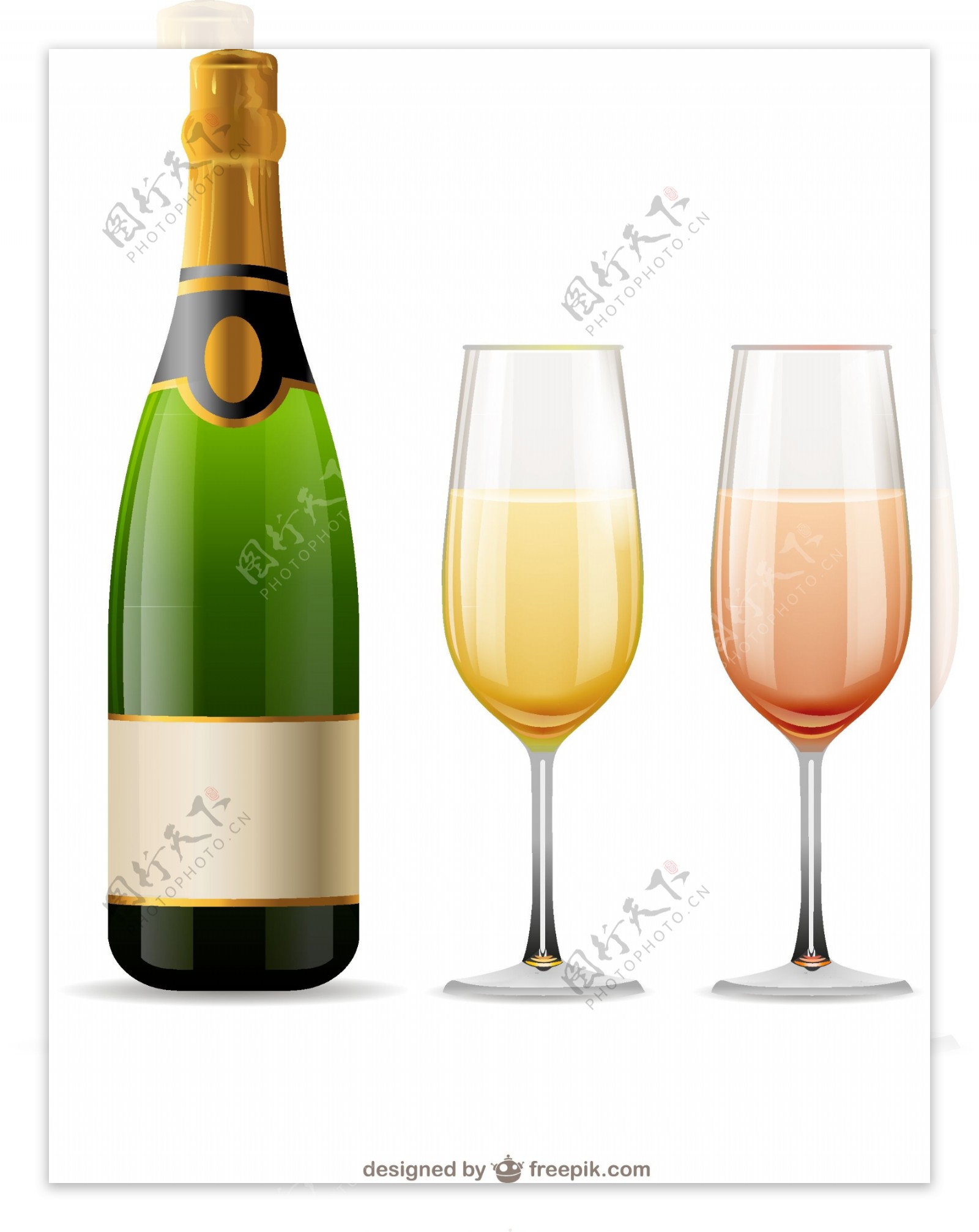 香槟酒与酒杯矢量素材
