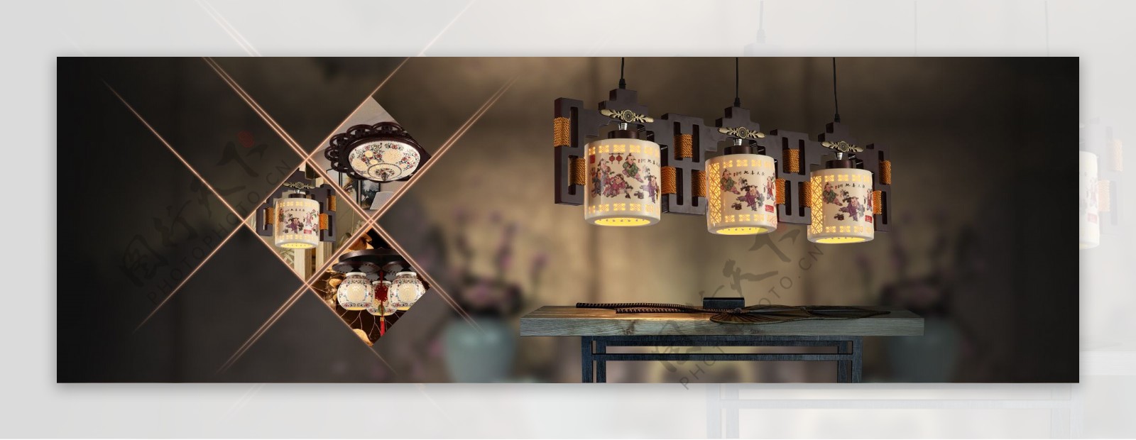 中国风淘宝陶瓷灯具促销海报