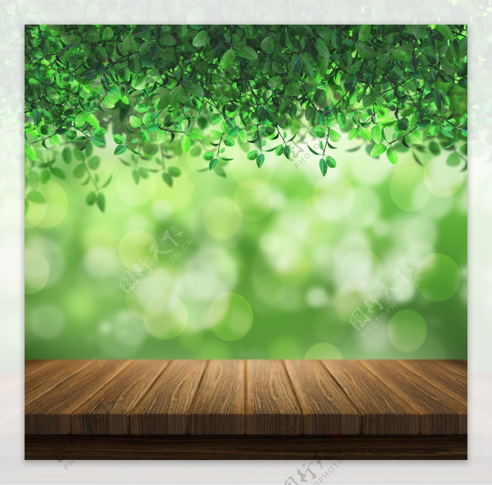 主图背景春天环保绿色夏季木纹木质台子