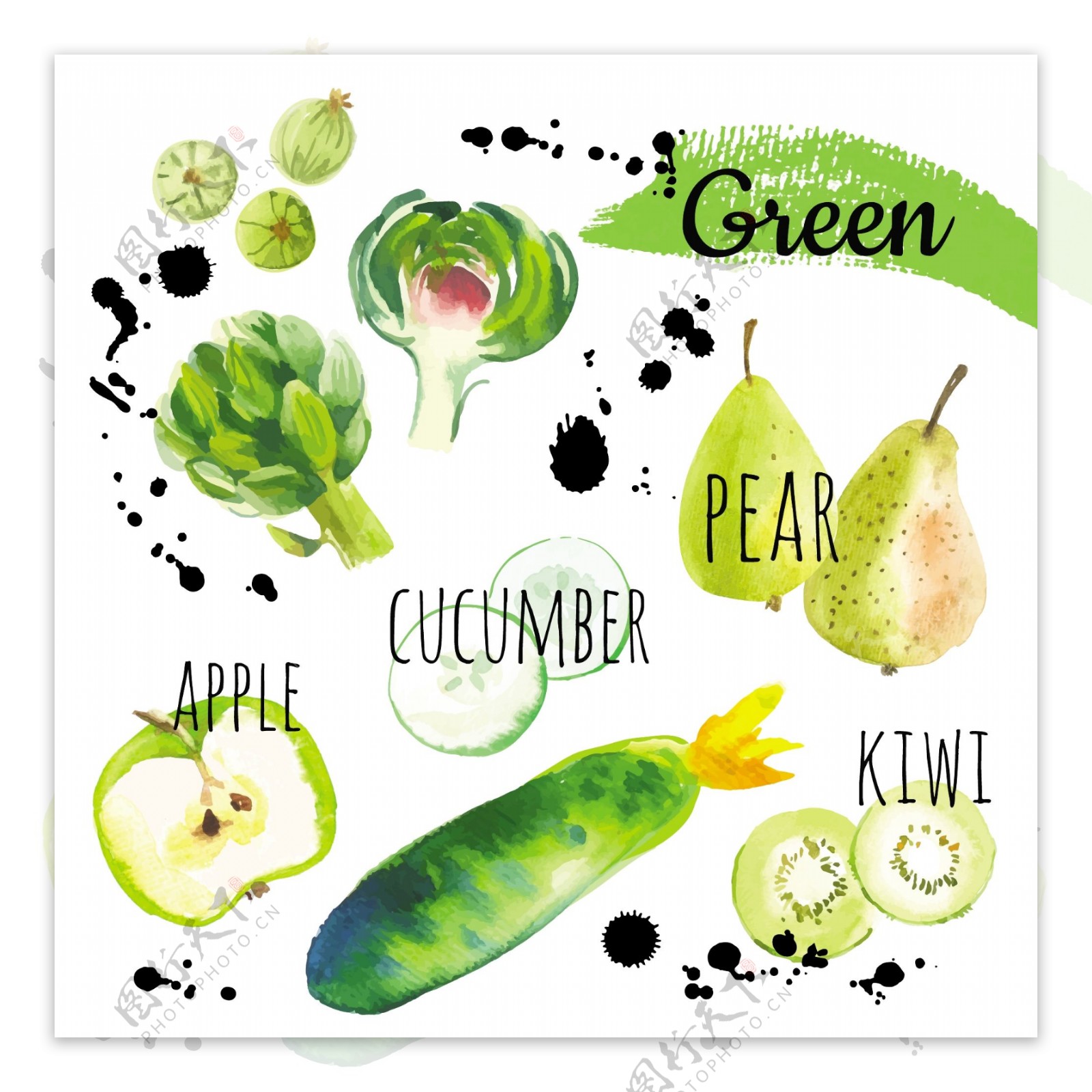 绿色果蔬图标设计图