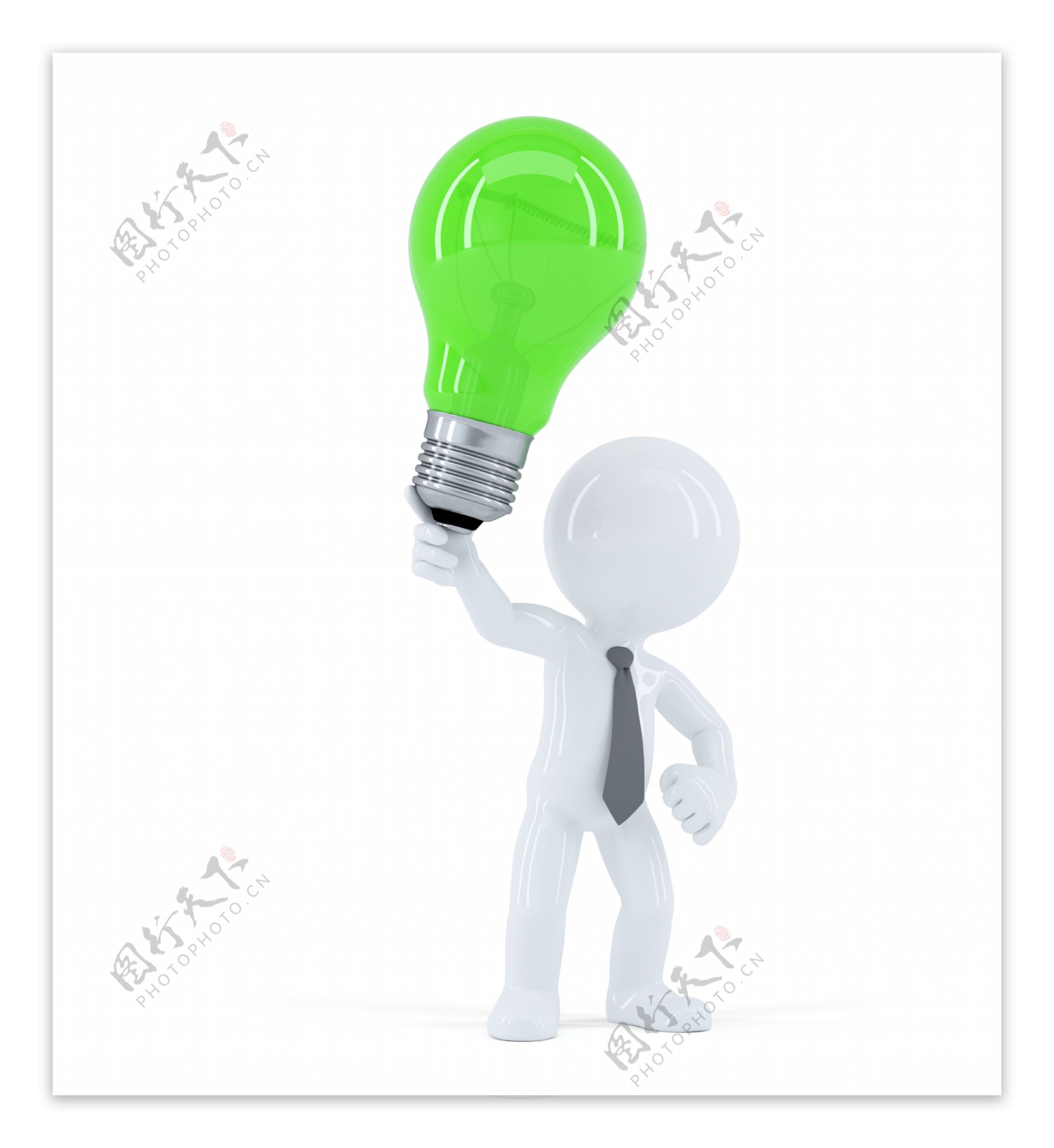 随着创新经营理念绿色灯泡概念的生意人
