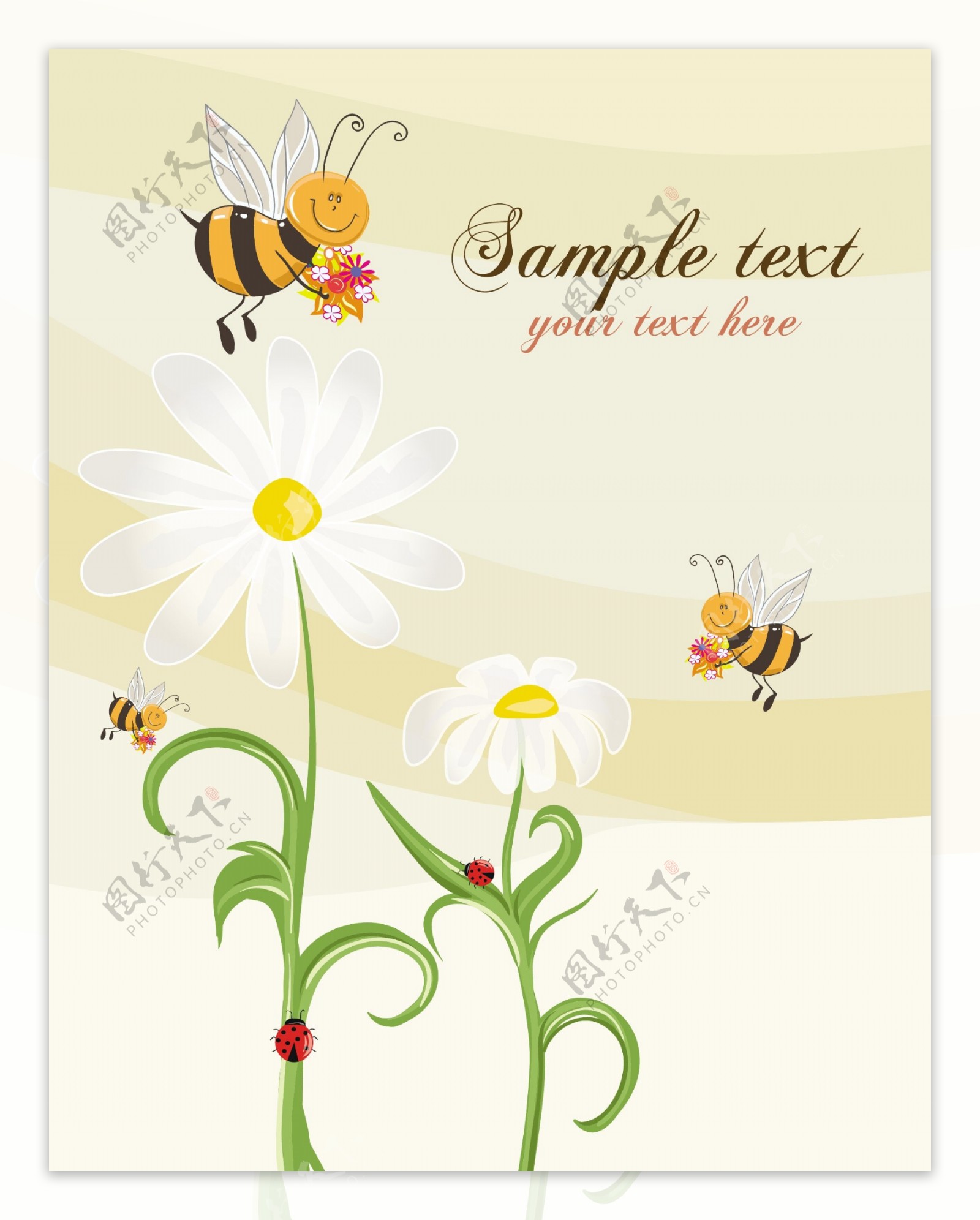 花卉矢量插画的蜜蜂