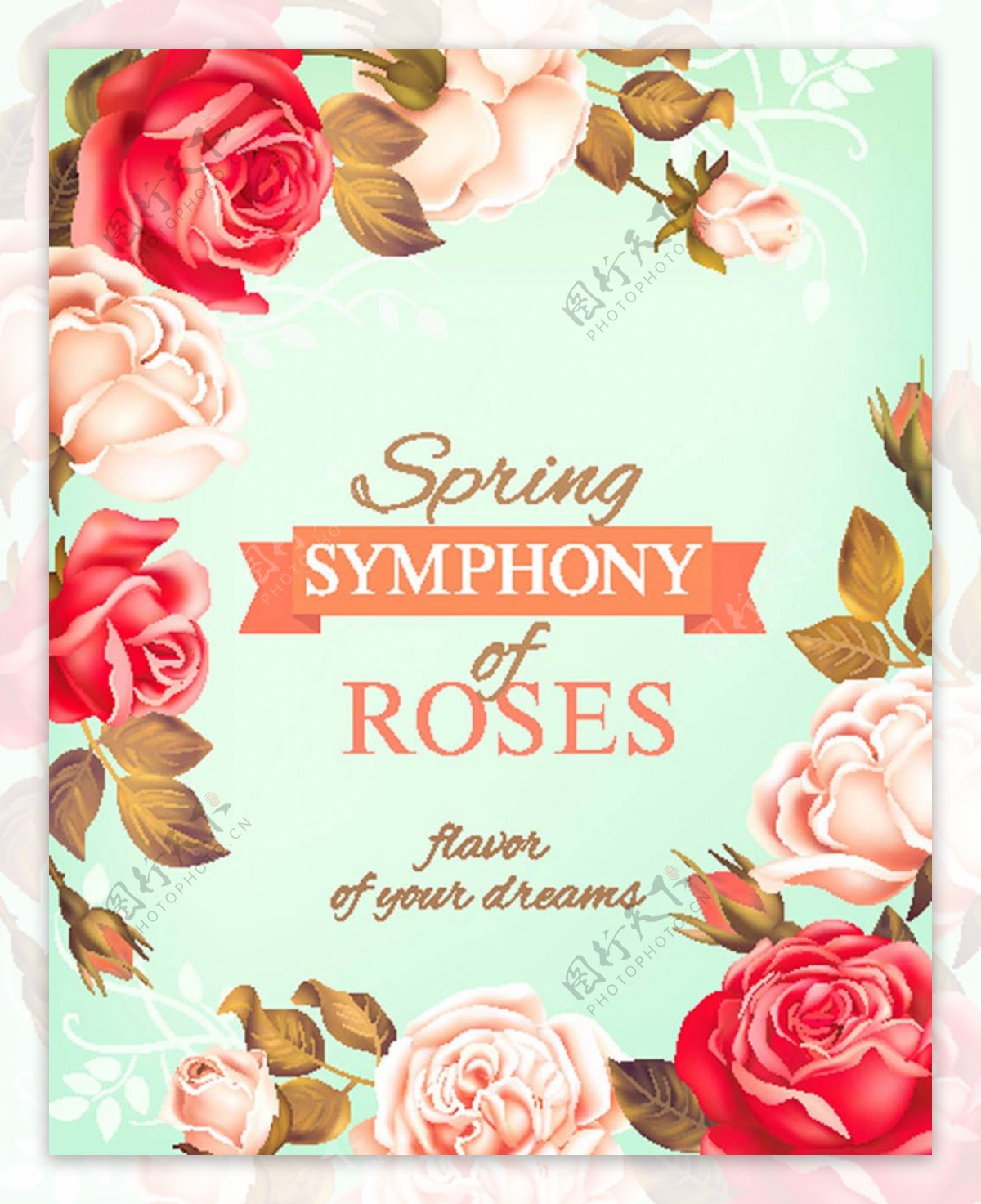 春季玫瑰花矢量海报背景