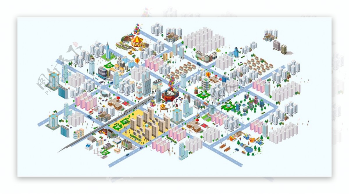 2.5d城市地图插画