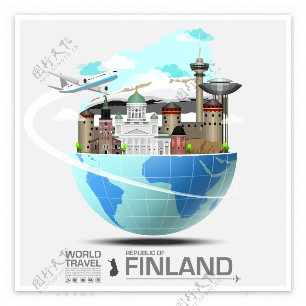 创意芬兰旅行建筑插画