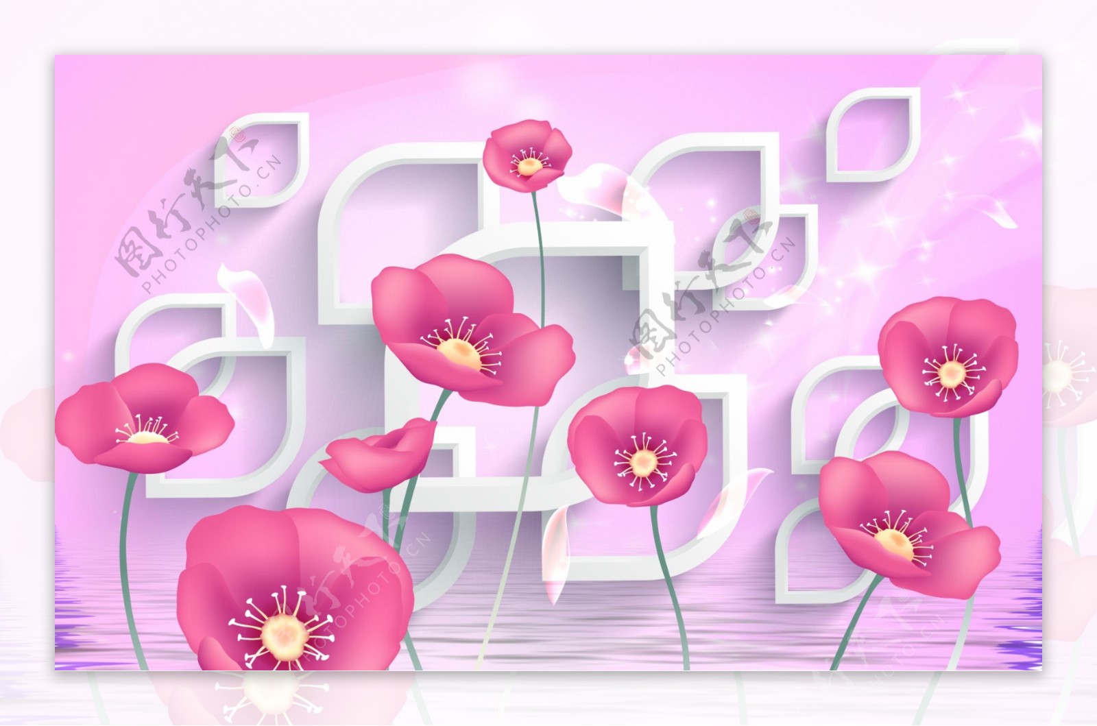3D玫瑰花装饰背景墙效果图设计
