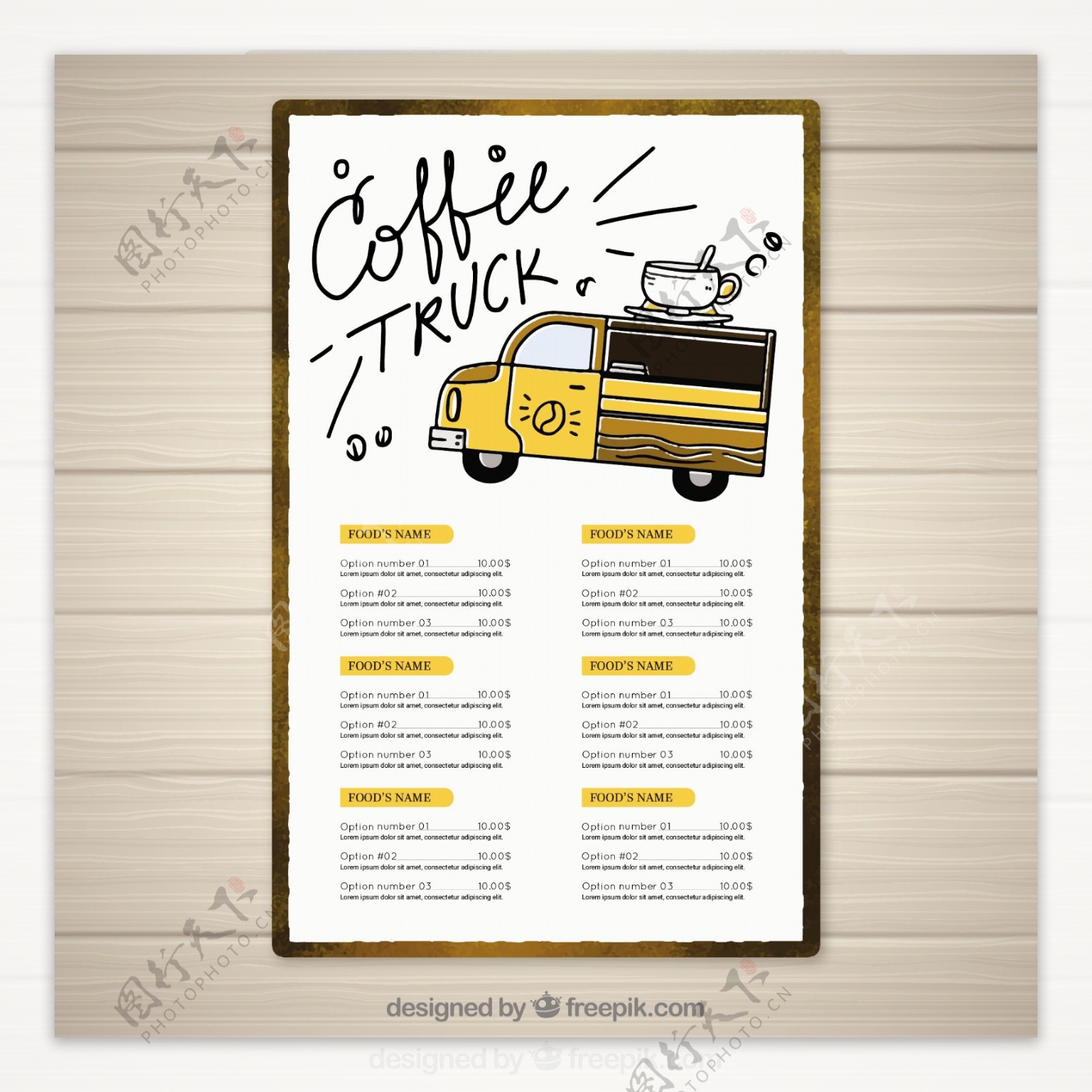 手绘咖啡卡车菜单