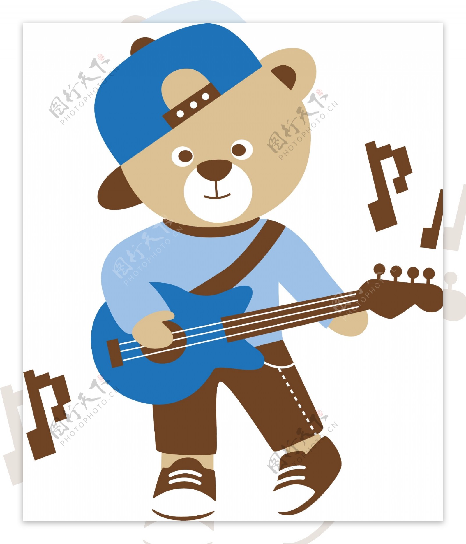 卡通弹吉他小熊T恤图案