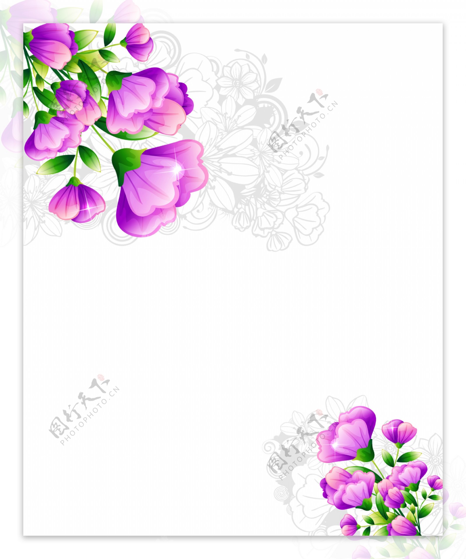 紫色手绘花朵移门创意画