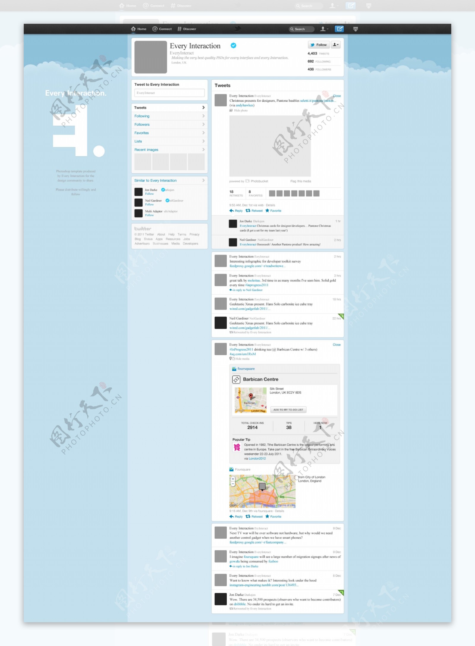 推特网页应用界面PSD素材