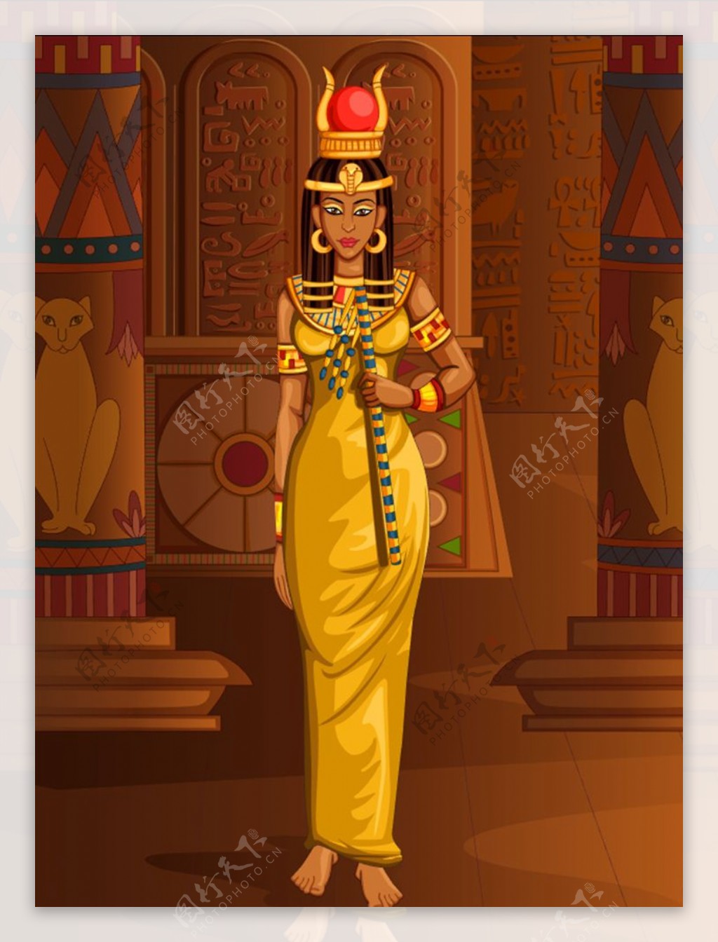 站在埃及宫殿中的女皇矢量素材