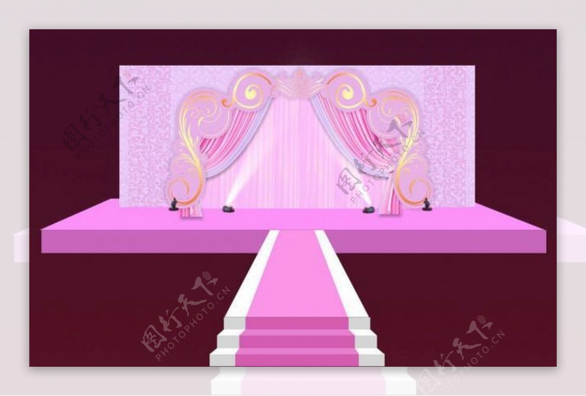 粉色现代婚礼舞台效果图