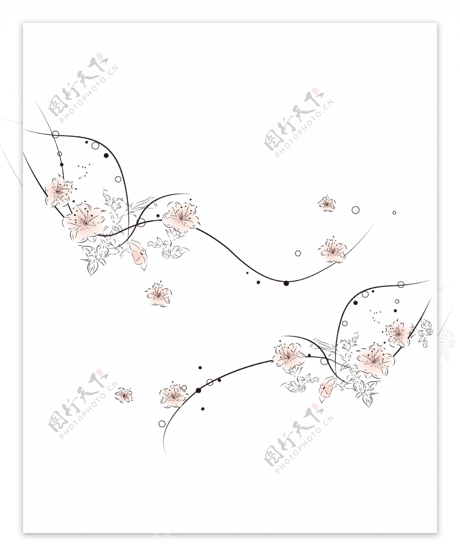 中式简笔花朵移门创意画