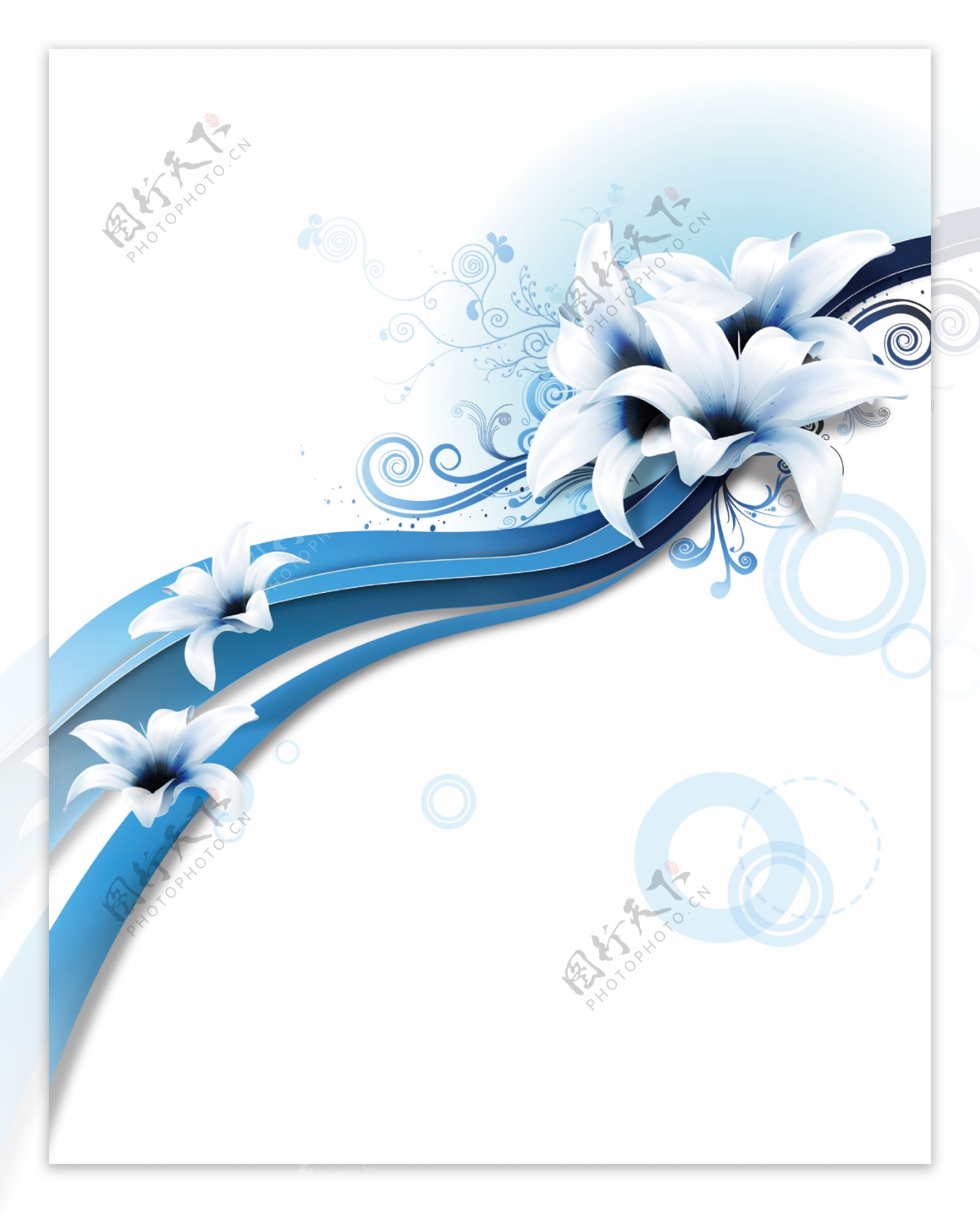 蓝色经典花朵移门创意画
