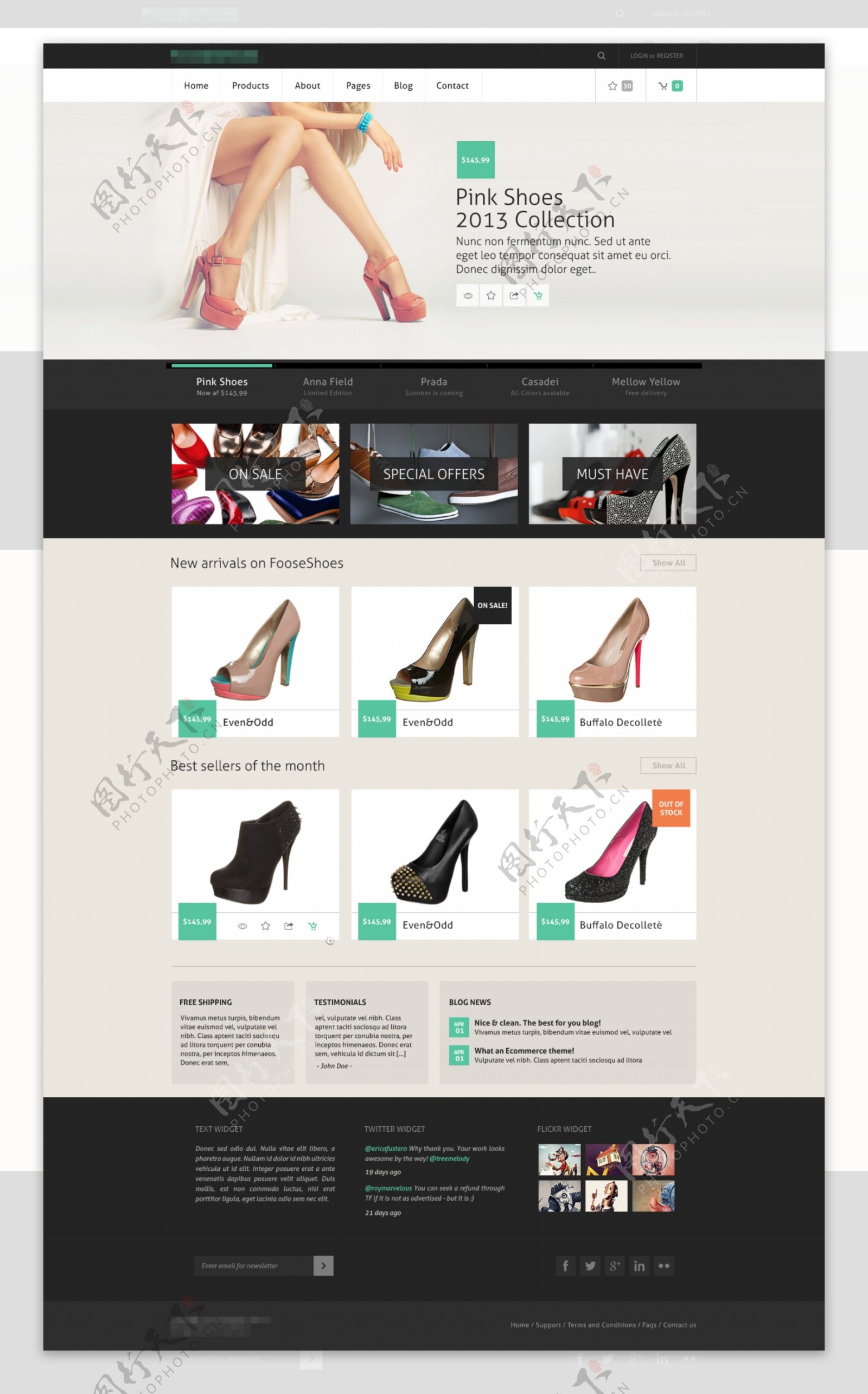 大气的企业鞋子商城网站模板素材