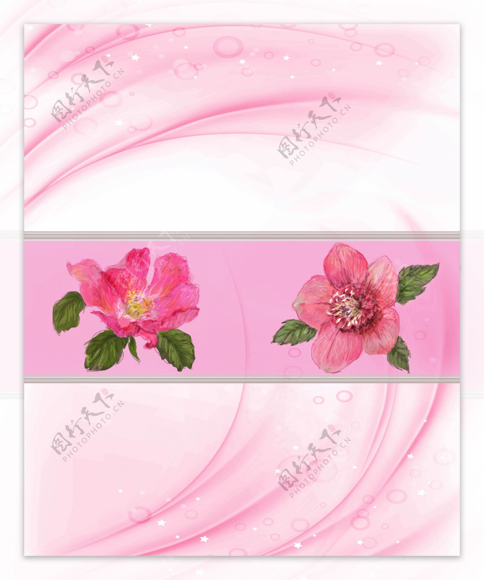 中式唯美粉红鲜花移门画
