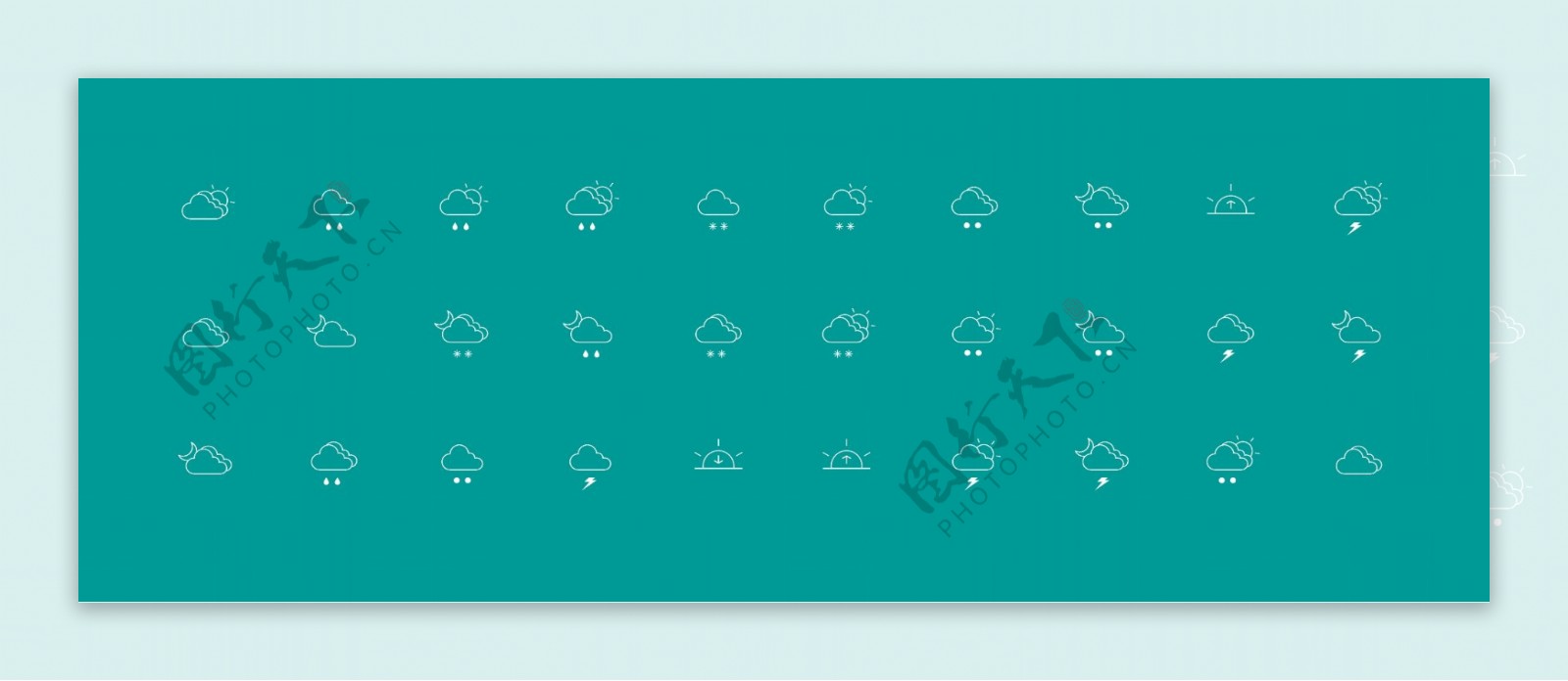 白色线条矢量天气控件icon图标