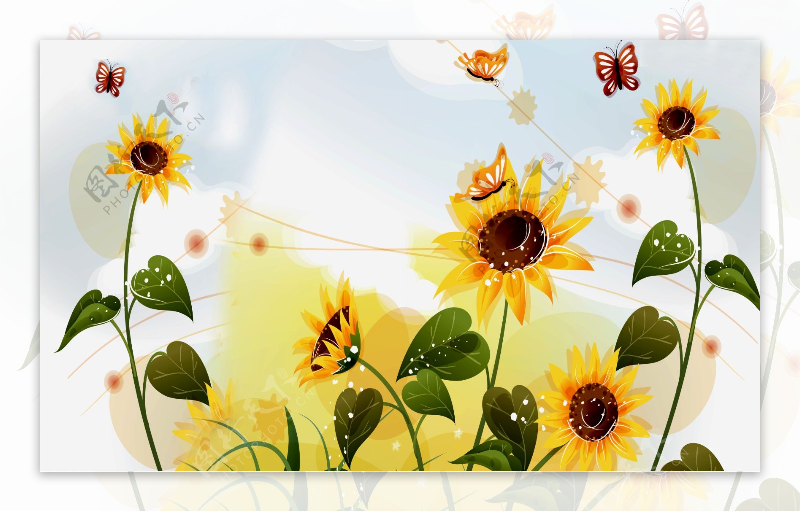 3D蝴蝶向日葵背景墙