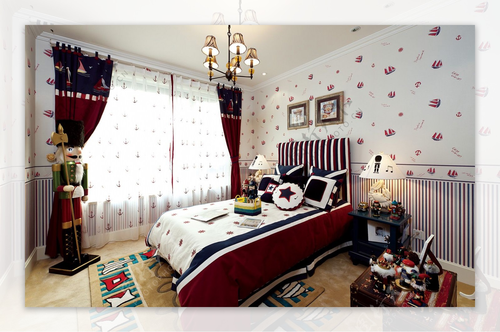 田园温馨风格儿童房卧室壁纸图案装饰设计效果图