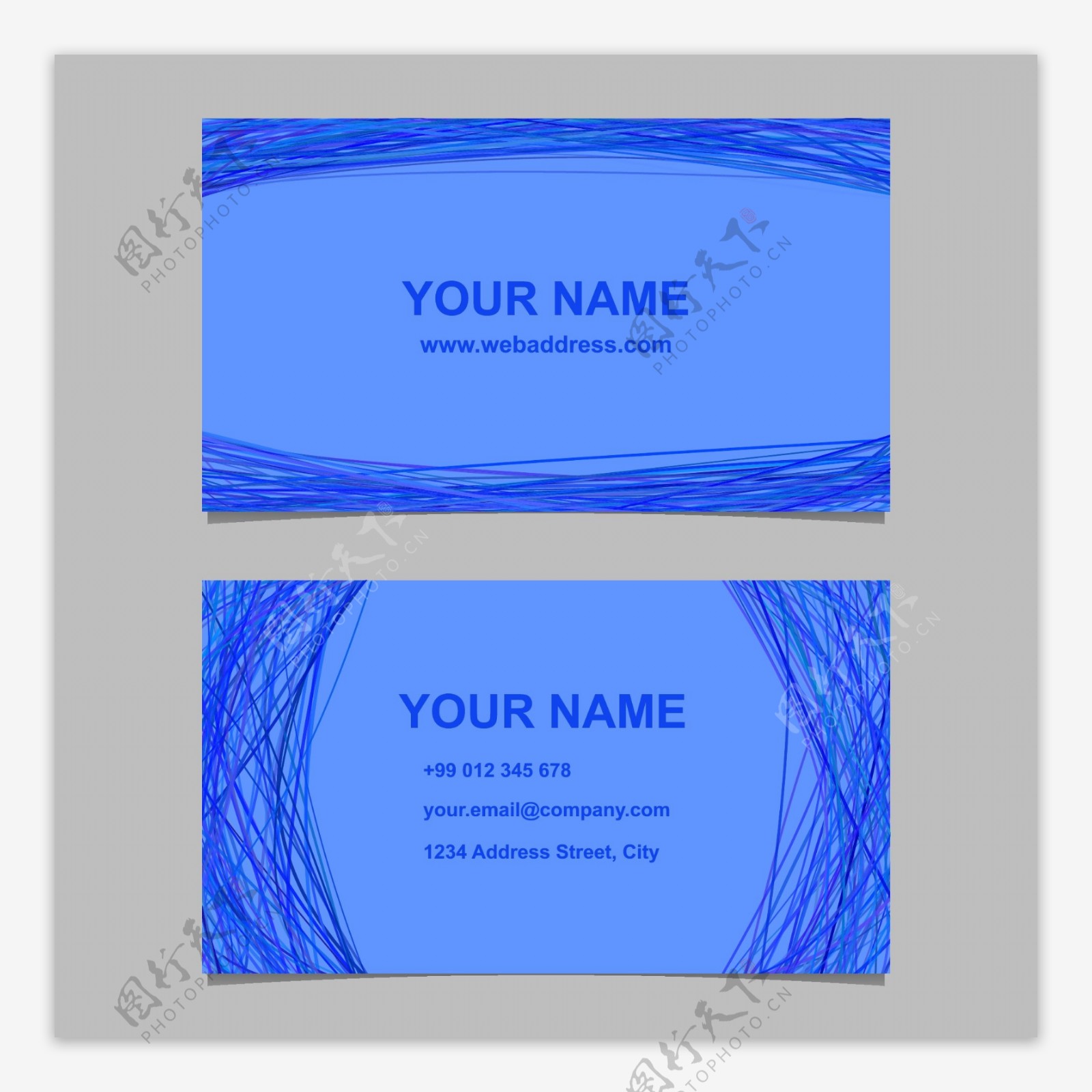 蓝色名片模板设计集矢量身份证插图与曲线