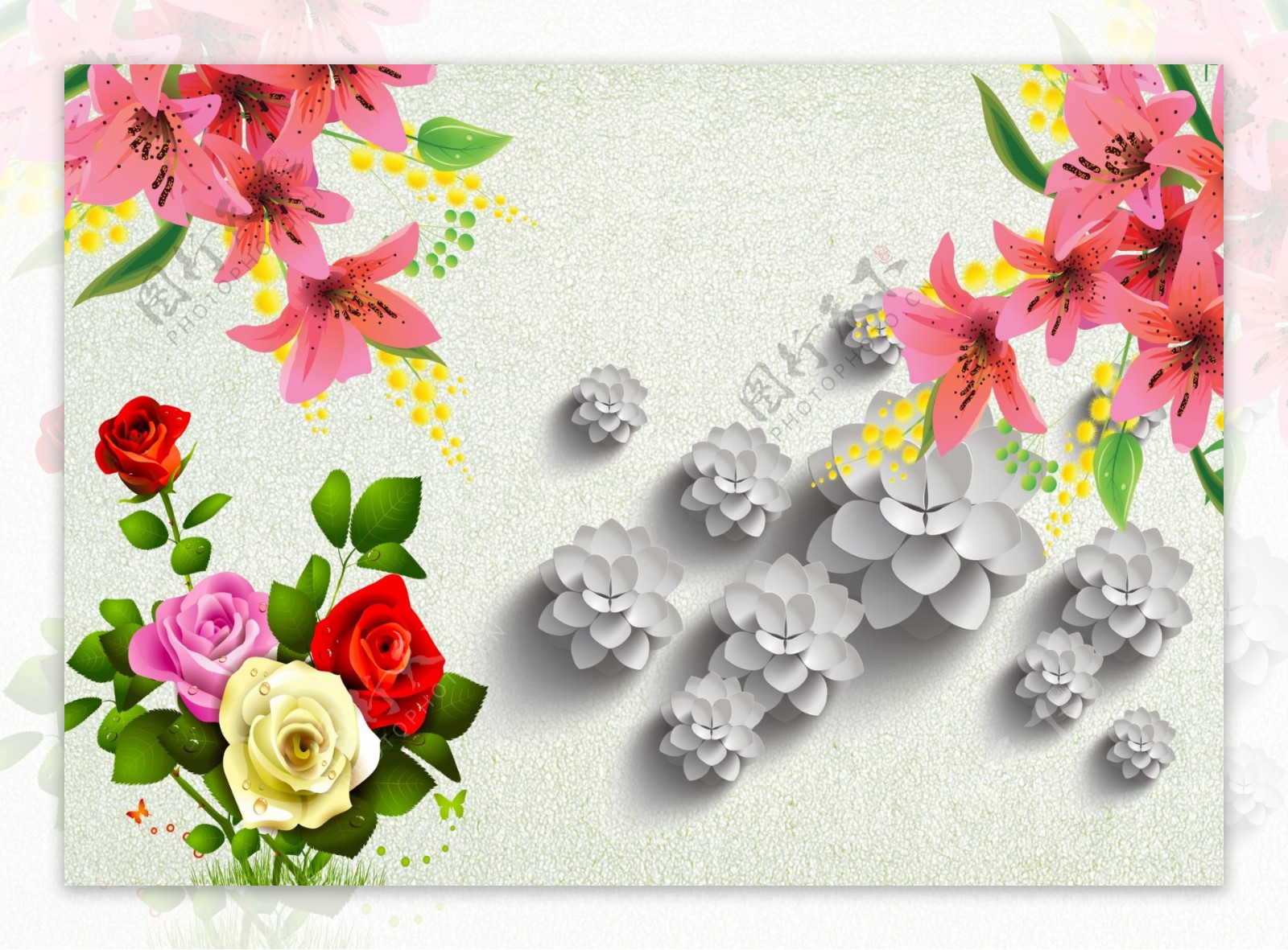 3D花朵百合玫瑰背景墙