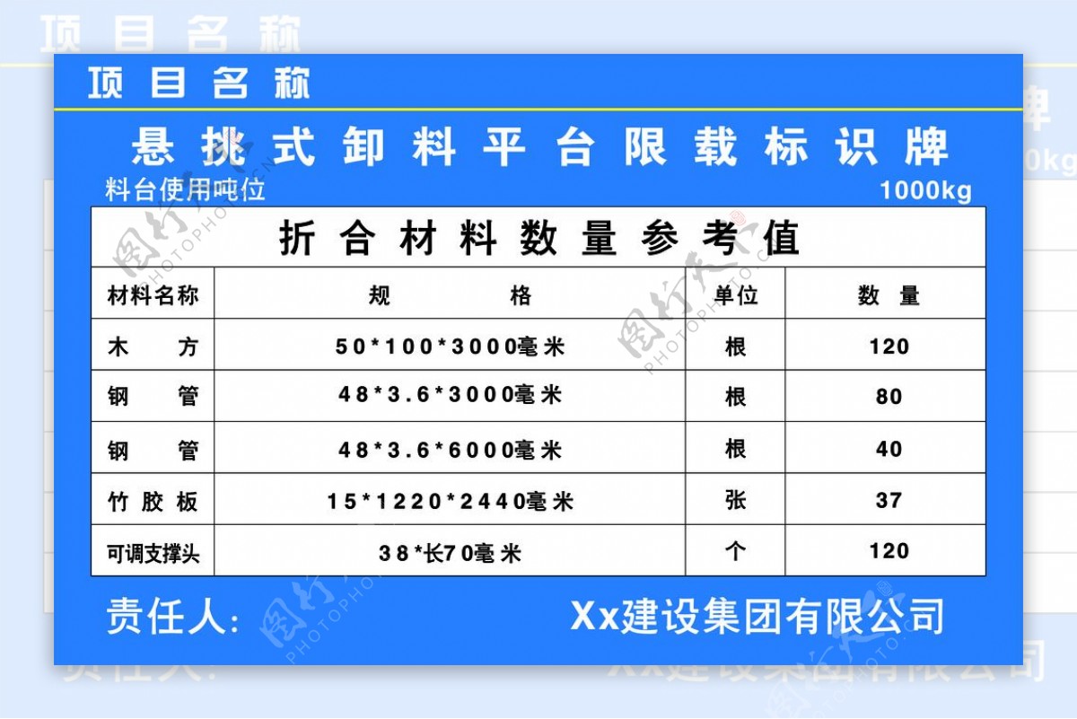 悬挑式卸料平台限载标识牌