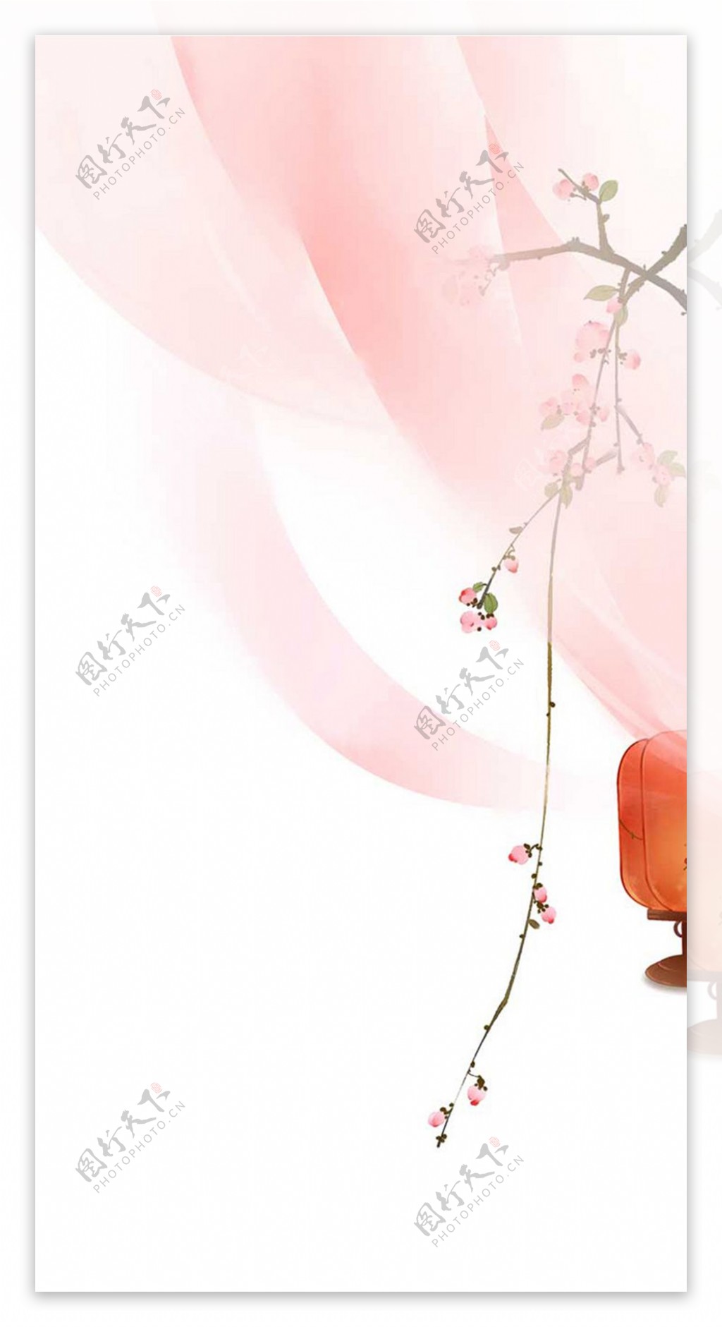 手绘红色灯笼桃花H5背景素材