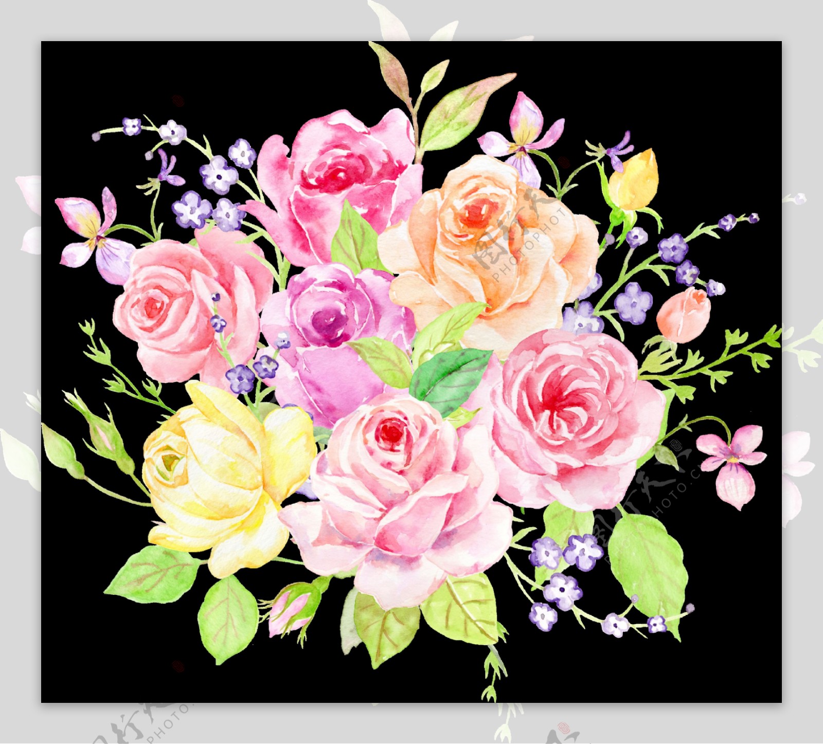 手绘水彩玫瑰花png透明素材