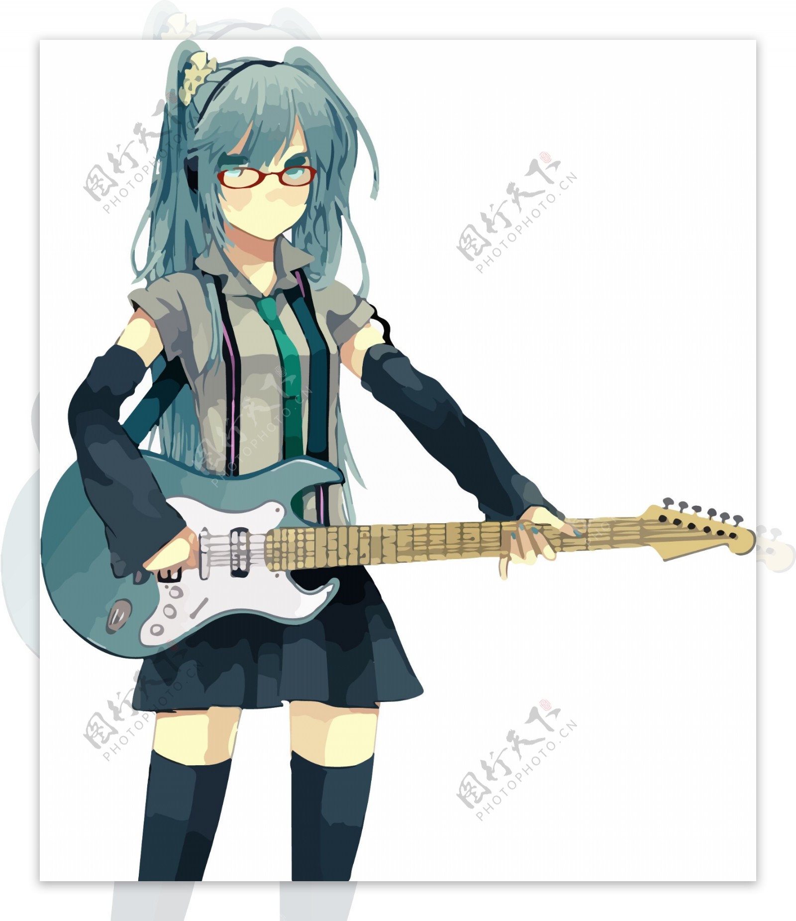 矢量初音未来弹吉他卡通