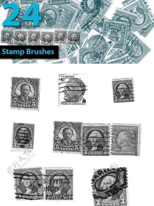 24款高清晰国外邮票PS笔刷