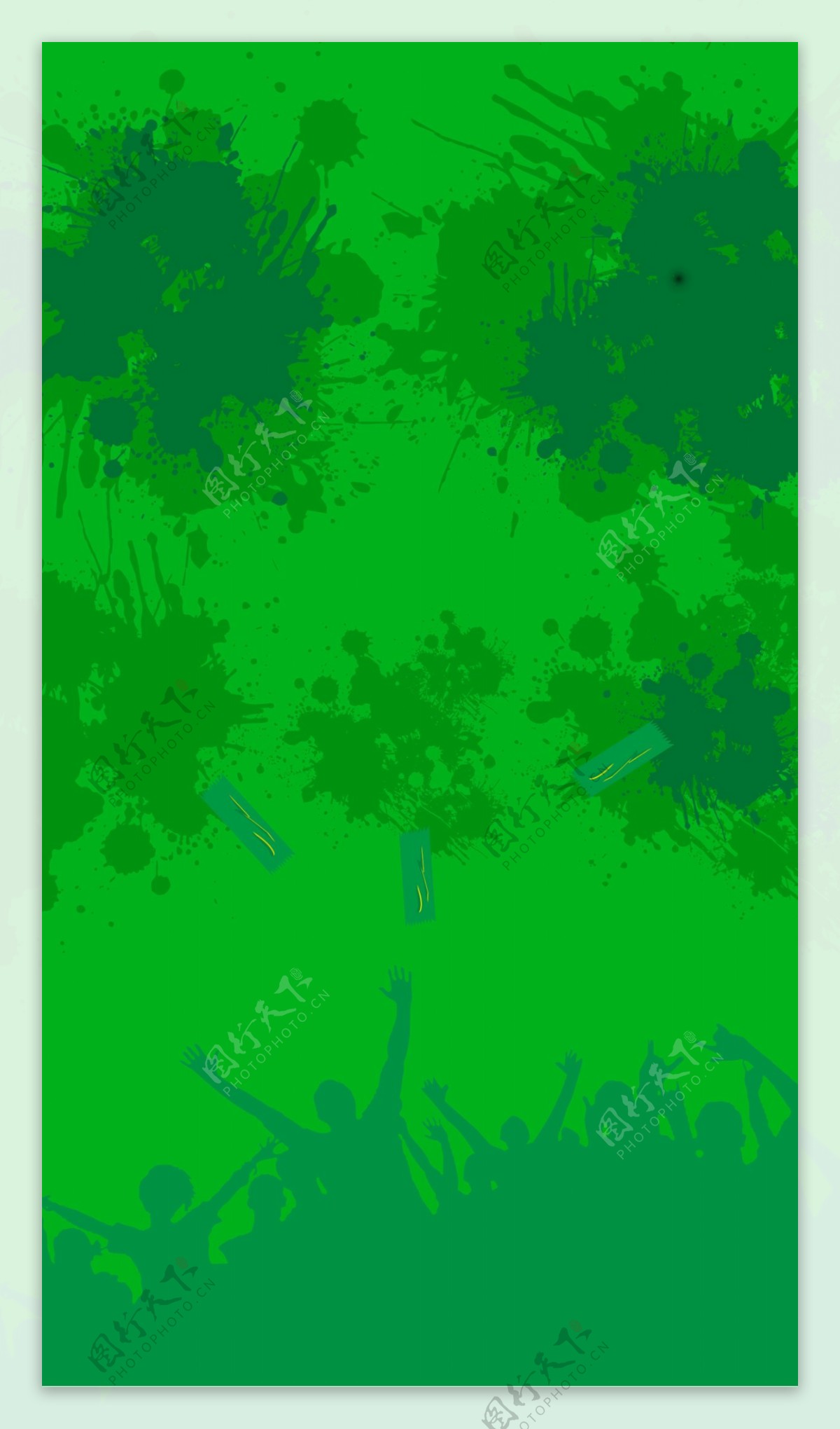 手绘绿色人物H5背景素材