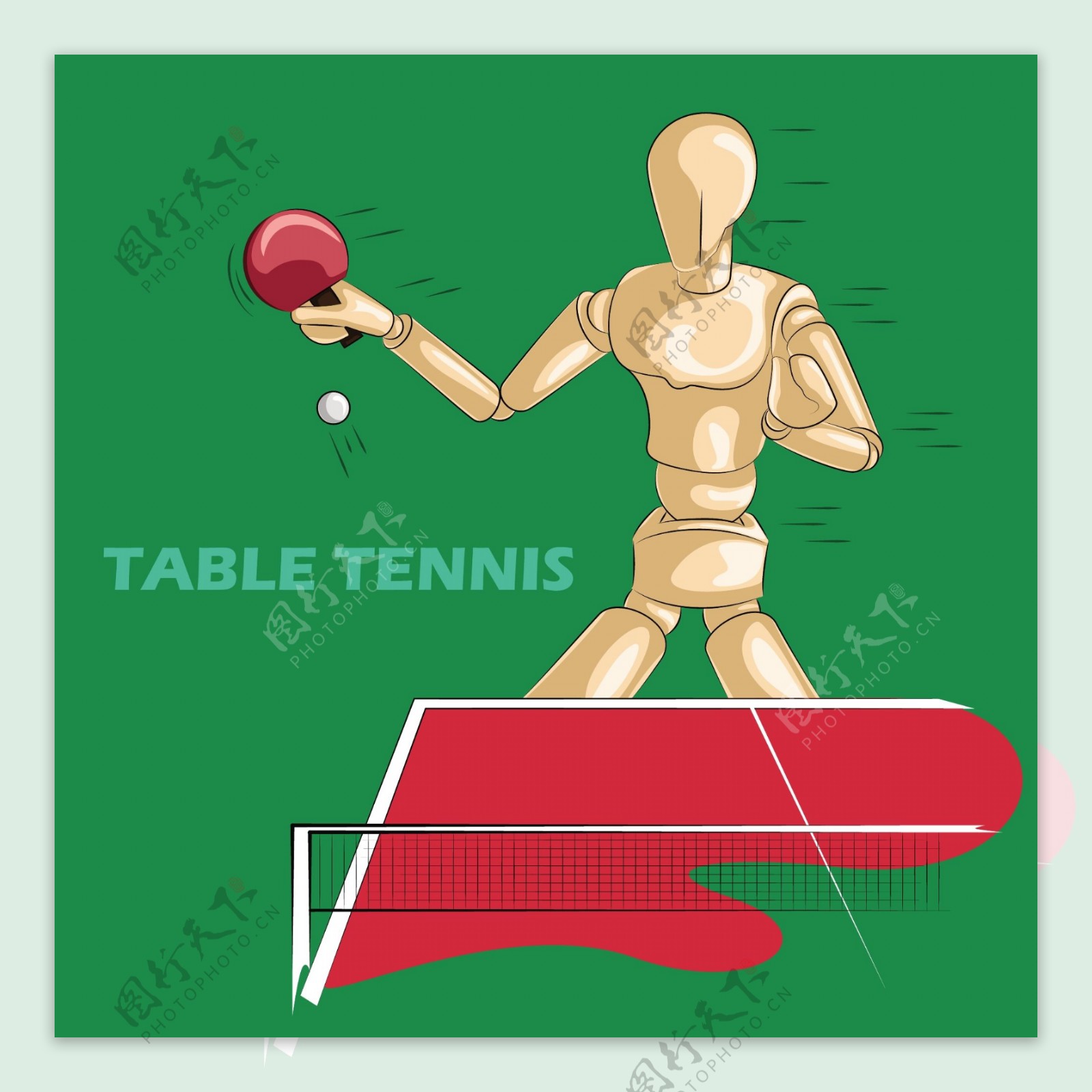 绿色乒乓球运动卡通矢量背景素材