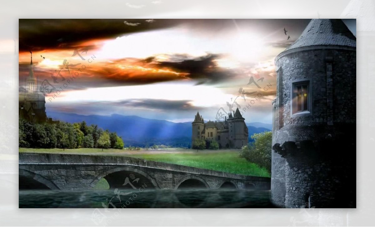 大气光影城堡合成动态视频素材