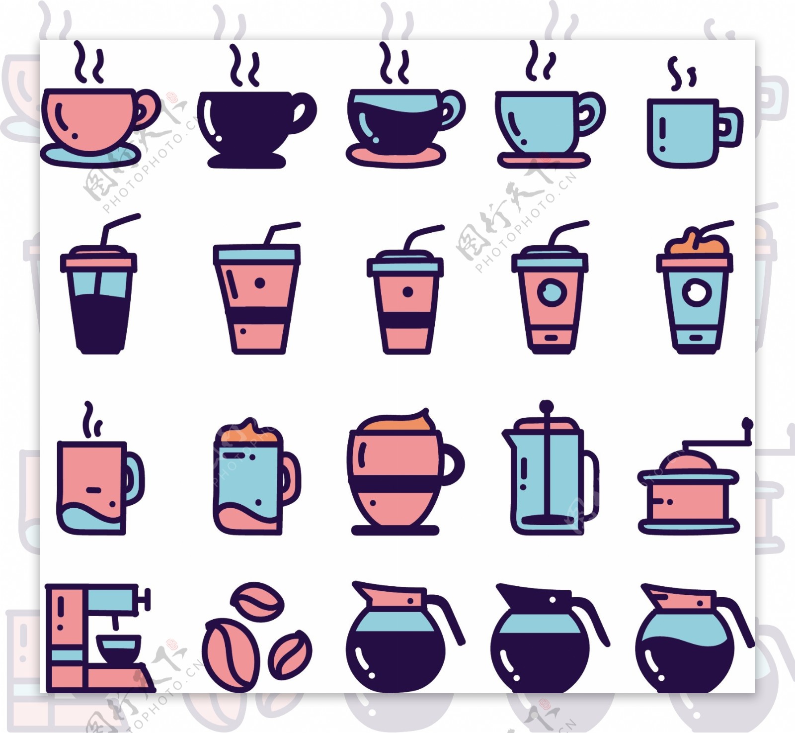 饮料热饮咖啡彩色图标矢量icons
