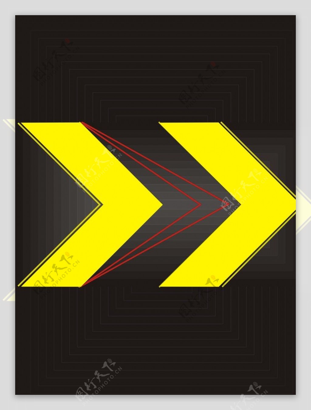 警示标志箭头指示简约方向标识黄