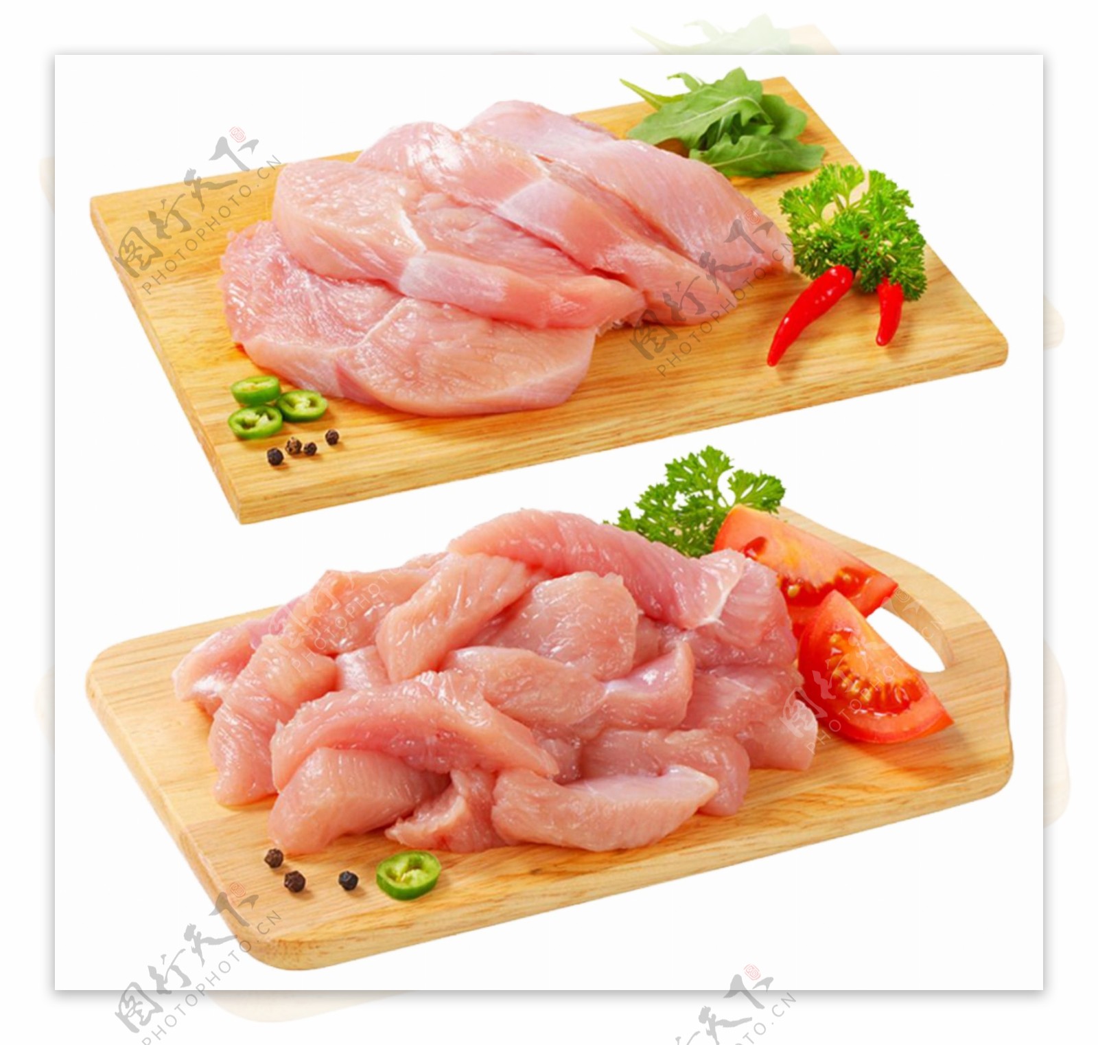 案板蔬菜肉食猪肉鸡胸肉厨房辣椒切割菜刀