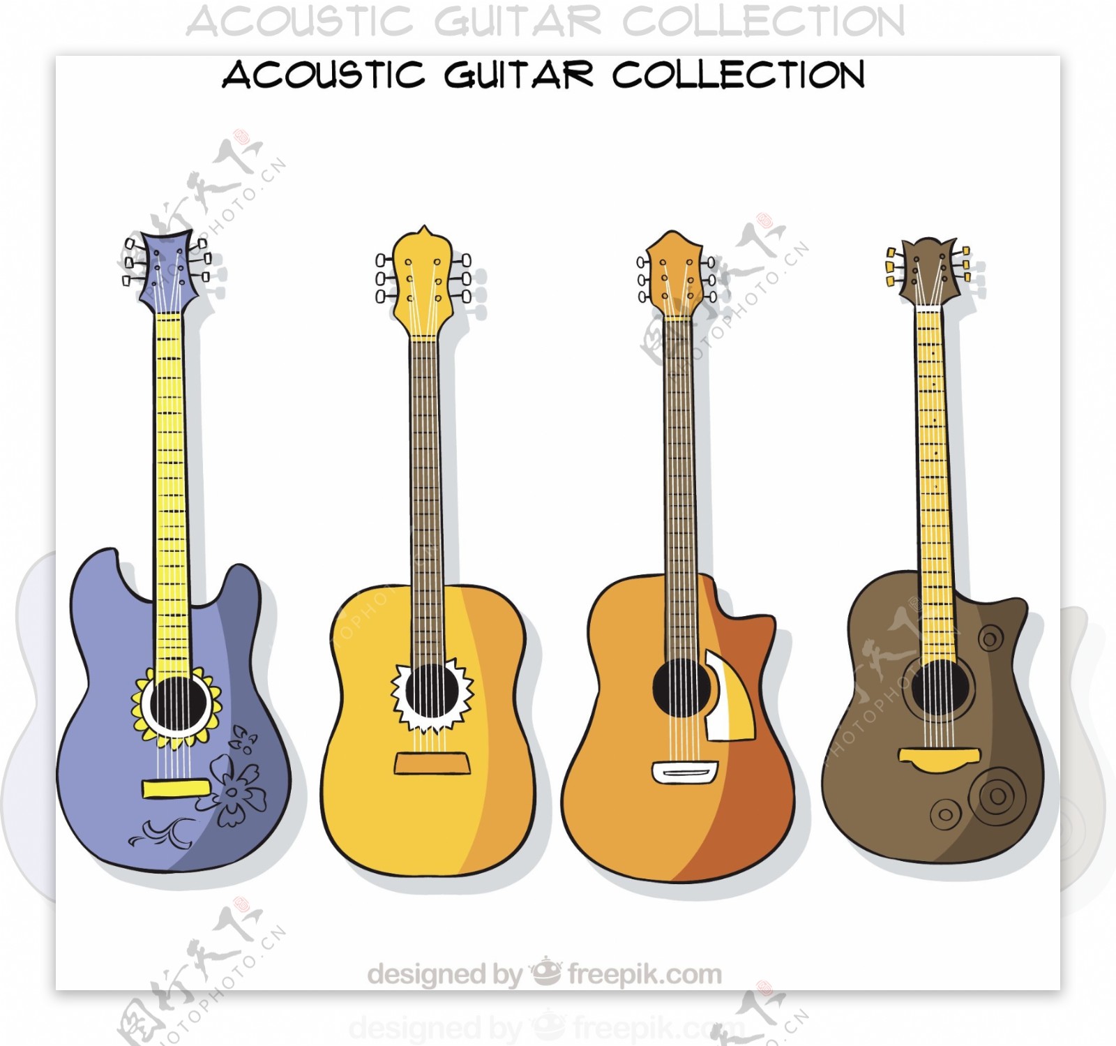 不同设计的四吉他收藏